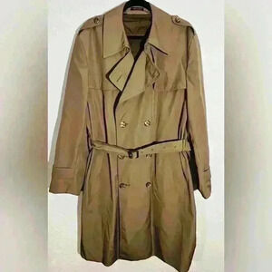 Vintage St Michael Mens Trench Coat Beige Tan Long Double Breasted Overcoat